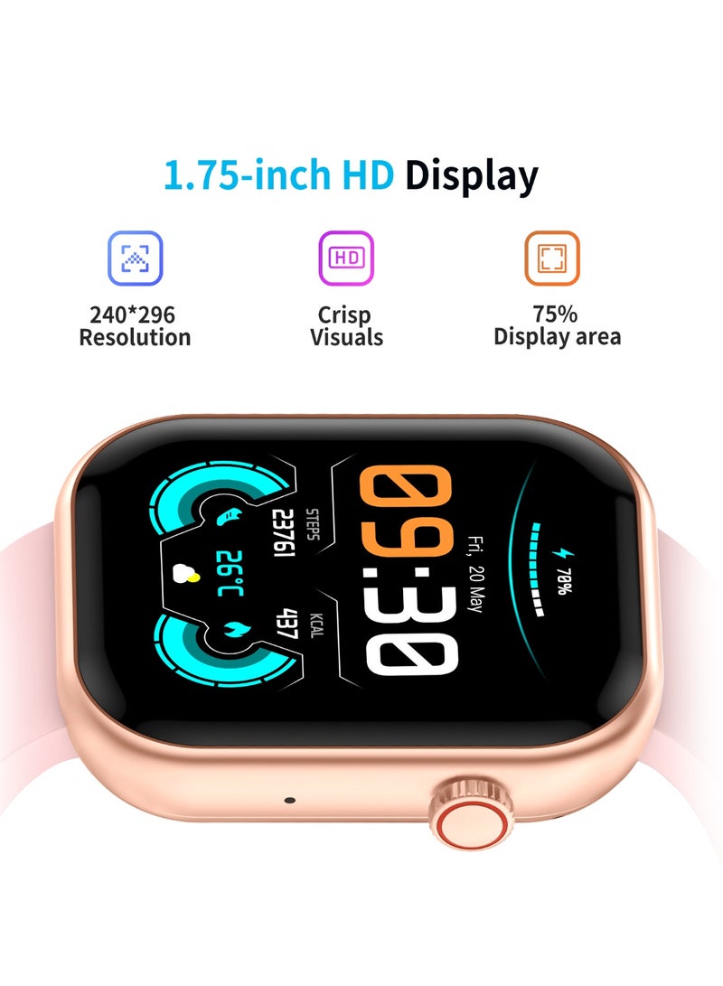 G-Tab GLS1 Smartwatch for Women, Bluetooth Calling, 1.75” Full Touch Screen, Heart Rate, Sleep & Fitness Tracker, IP68 Waterproof, Compatible with Android & iOS – Pink - Image 2